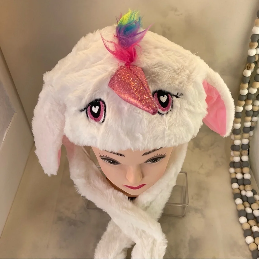 Moving Unicorn Hats Animal Head Hat Cartoon Ears Headwear white color one size